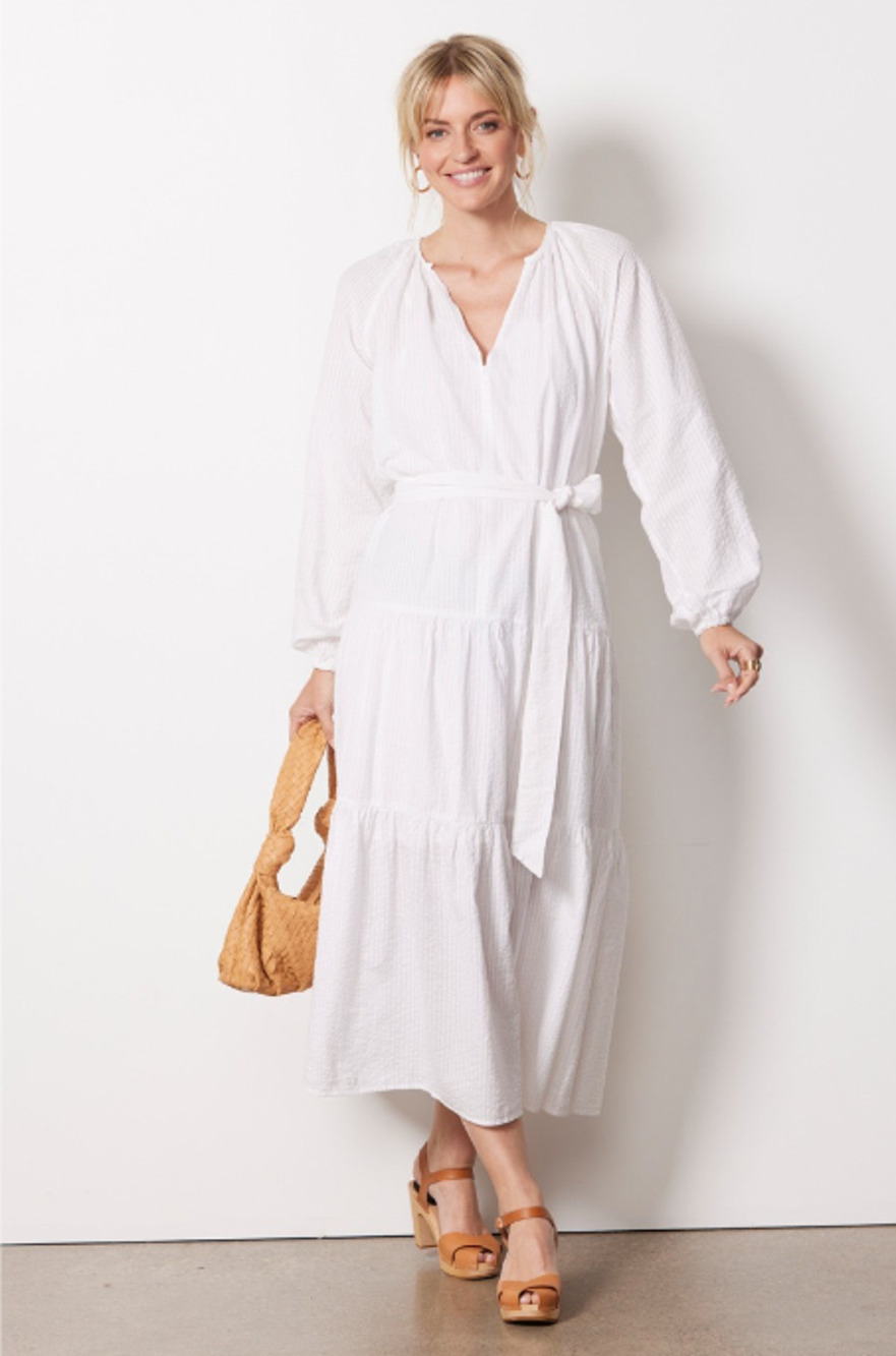 Evereve NWT Josephine Roan + Ryan White Long Sleeve Tie Waist Dress // XS
